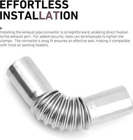 Car Exhaust Pipe Connector Kit, Stainless Steel Diesel Heater Exhaust Pipe, 5.11" x 1.06" Exhaust Pipes Connector with 2 Clamps, Straight Corrugated Air Heater Pipes Tube Connectors (Silver) in Kuwait