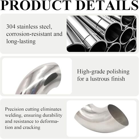 8 Pcs Stainless Steel Exhaust Elbow Pipe, 2.5 Inch OD 90 Degree Bend Elbow, Thickness 16GA/.065" Mandrel Bend Elbow for Stair Handrail, Car Modified Exhaust Elbow Pipe, Exhaust System in Saudi Arabia