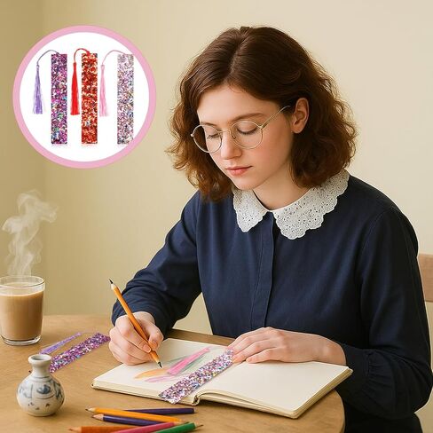 3 قطع من العلامات المرجعية اللامعة الأرجوانية للقراءة للنساء علامات كتاب من الراتنج اللامع للفتيات إشارات مرجعية من الأكريليك الأحمر والوردي اللامع مع شرابة للنساء هدايا القراءة in Saudi Arabia