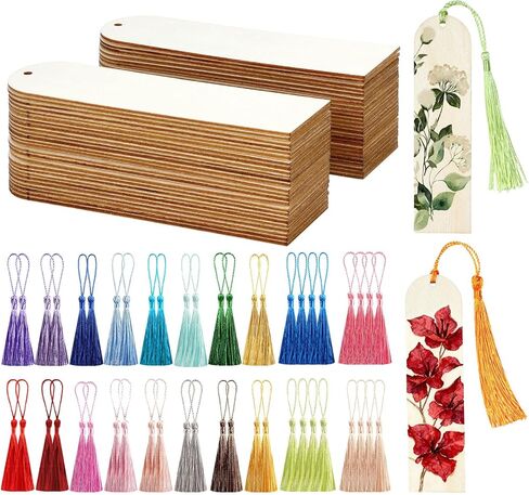 50 قطعة من الإشارات المرجعية الخشبية، إشارات خشبية غير مكتملة مع 50 قطعة من الشرابات، إشارة مرجعية خشبية فارغة DIY للحرف الفنية DIY، هدايا عيد الميلاد، زينة حفلات عيد الميلاد (شكل مستطيل) in Kuwait