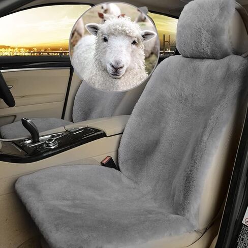 Real Genuine Sheepskin Seat Covers for Cars SUV Trucks Van RV Front Seats Sheepskin Car Seat Covers Sheepskin Automotive Seat Covers Fuzzy Fleece Fur Car Seat Covers Universal Gray (1 Piece) in Kuwait