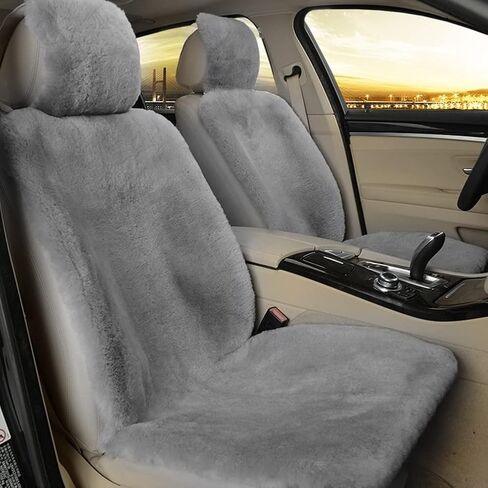Real Genuine Sheepskin Seat Covers for Cars SUV Trucks Van RV Front Seats Sheepskin Car Seat Covers Sheepskin Automotive Seat Covers Fuzzy Fleece Fur Car Seat Covers Universal Gray (1 Piece) in Kuwait