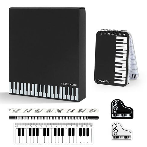 Winterworm 6 in 1 Musical Theme Stationery Set,Including 1 Memo Notepad 1 Piano Pattern Ruler 2 Music Notes Pencil and Eraser for Music Teachers Students School Study Gift in Saudi Arabia