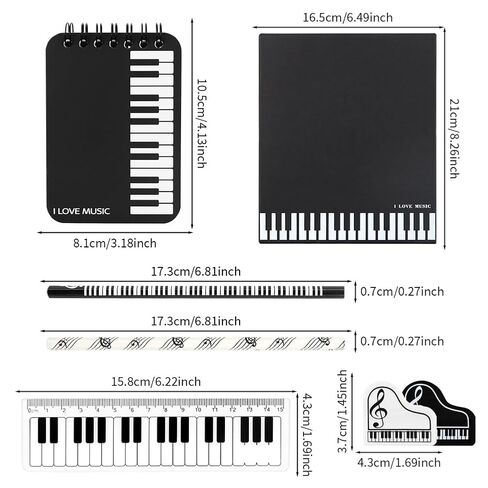 Winterworm 6 in 1 Musical Theme Stationery Set,Including 1 Memo Notepad 1 Piano Pattern Ruler 2 Music Notes Pencil and Eraser for Music Teachers Students School Study Gift in Saudi Arabia