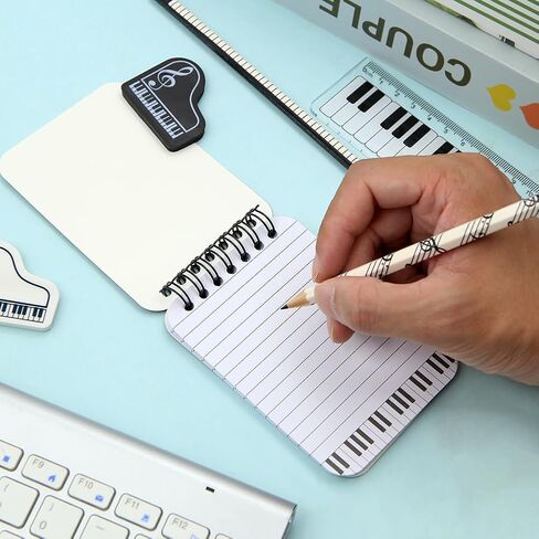 Winterworm 6 in 1 Musical Theme Stationery Set,Including 1 Memo Notepad 1 Piano Pattern Ruler 2 Music Notes Pencil and Eraser for Music Teachers Students School Study Gift in Saudi Arabia