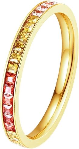Eternity Rainbow Full Round Wedding Band for Women, 14K Gold Plated Titanium Non Tarnish Bands with Colorful Cubic Zirconia, Multi-Gemstone Rings, Stackable Fashion Ring in Kuwait
