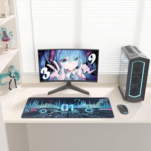 واقي مكتب كبير وسطح ألعاب، لوحة ماوس مضادة للانزلاق مقاس 35.4 × 15.7 بوصة - تعاون Hatsune Miku in Saudi Arabia