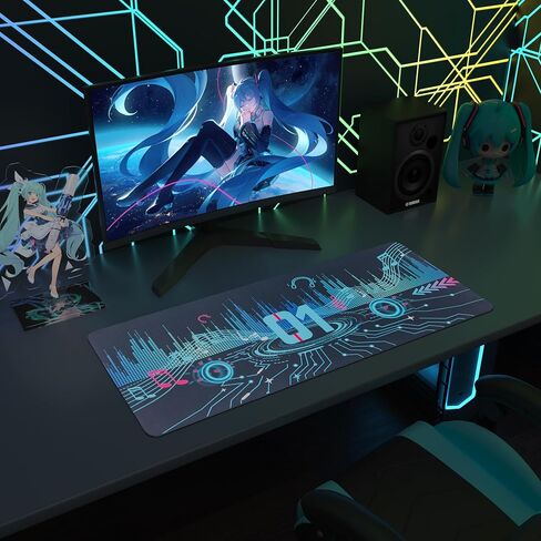 واقي مكتب كبير وسطح ألعاب، لوحة ماوس مضادة للانزلاق مقاس 35.4 × 15.7 بوصة - تعاون Hatsune Miku in Saudi Arabia