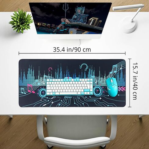 واقي مكتب كبير وسطح ألعاب، لوحة ماوس مضادة للانزلاق مقاس 35.4 × 15.7 بوصة - تعاون Hatsune Miku in Saudi Arabia