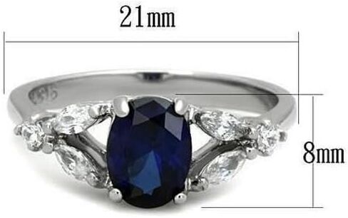 Oval Simulated Blue Sapphire & White Cubic Zirconia CZ Accented Engagement Ring, Hypoallergenic 316L Stainless Steel in Kuwait