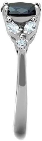 Oval Simulated Blue Sapphire & White Cubic Zirconia CZ Accented Engagement Ring, Hypoallergenic 316L Stainless Steel in Kuwait