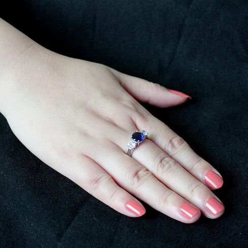 Oval Simulated Blue Sapphire & White Cubic Zirconia CZ Accented Engagement Ring, Hypoallergenic 316L Stainless Steel in Kuwait