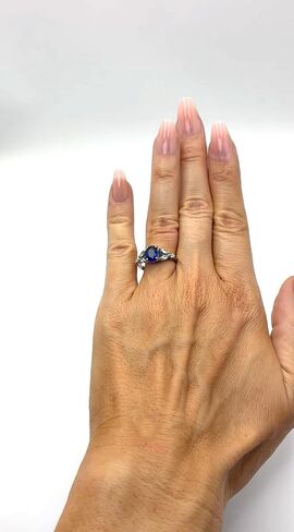 Oval Simulated Blue Sapphire & White Cubic Zirconia CZ Accented Engagement Ring, Hypoallergenic 316L Stainless Steel in Kuwait