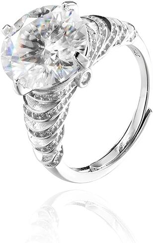خاتم خطوبة جولينو سوليتير مويسانيتي، 5 قيراط D لون VVS1 وضوح، 925 الفضة الاسترليني مطلي مع البلاتين، حلقات قابلة للتعديل للنساء، هدية مثالية للنساء in Kuwait