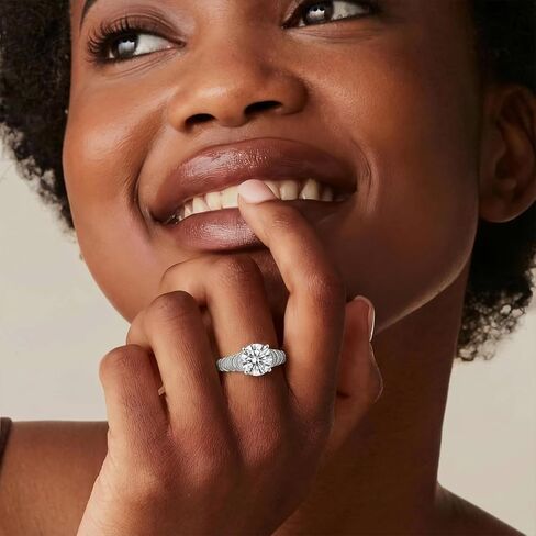 خاتم خطوبة جولينو سوليتير مويسانيتي، 5 قيراط D لون VVS1 وضوح، 925 الفضة الاسترليني مطلي مع البلاتين، حلقات قابلة للتعديل للنساء، هدية مثالية للنساء in Kuwait