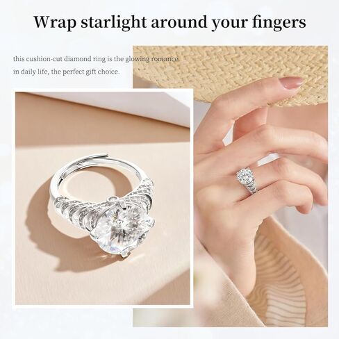 خاتم خطوبة جولينو سوليتير مويسانيتي، 5 قيراط D لون VVS1 وضوح، 925 الفضة الاسترليني مطلي مع البلاتين، حلقات قابلة للتعديل للنساء، هدية مثالية للنساء in Kuwait