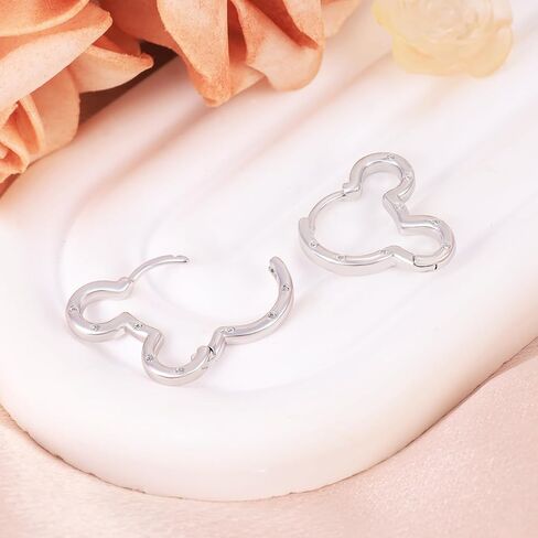 Sterling Silver Mouse Earrings - Sparkle Cubic Zirconia Cute Mouse-Shaped Hoop Earring Hypoallergenic Lightweight Lovely Jewelry Gifts for Her Teens Daughter Granddaughter Niece in Saudi Arabia