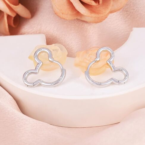 Sterling Silver Mouse Earrings - Sparkle Cubic Zirconia Cute Mouse-Shaped Hoop Earring Hypoallergenic Lightweight Lovely Jewelry Gifts for Her Teens Daughter Granddaughter Niece in Saudi Arabia