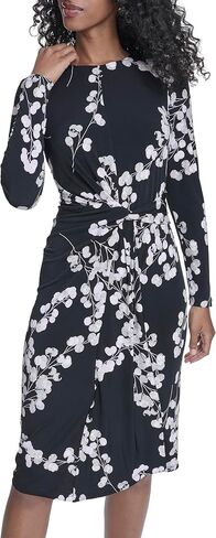 Calvin Klein Women's Long Sleeve Round Neck Floral Matte Jersey Surplus A-line Dress in Saudi Arabia