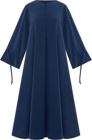Muslim Dresses for Women Long Sleeve Tie Cuffs Islamic Prayer Dress Abaya Kaftan Dubai Casual Dress in Saudi Arabia