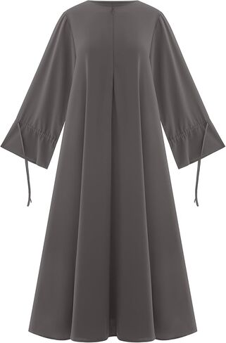 Muslim Dresses for Women Long Sleeve Tie Cuffs Islamic Prayer Dress Abaya Kaftan Dubai Casual Dress in Saudi Arabia