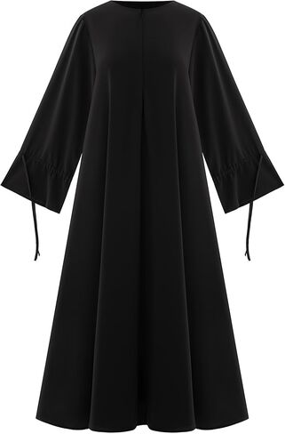 Muslim Dresses for Women Long Sleeve Tie Cuffs Islamic Prayer Dress Abaya Kaftan Dubai Casual Dress in Saudi Arabia