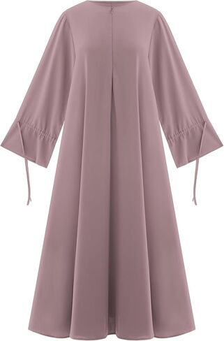 Muslim Dresses for Women Long Sleeve Tie Cuffs Islamic Prayer Dress Abaya Kaftan Dubai Casual Dress in Saudi Arabia