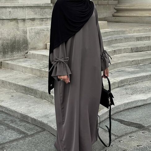 Muslim Dresses for Women Long Sleeve Tie Cuffs Islamic Prayer Dress Abaya Kaftan Dubai Casual Dress in Saudi Arabia