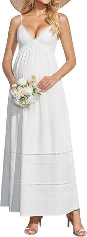 KUTUMAI فساتين ماكسي صيفية من الدانتيل برقبة على شكل V للنساء 2026 فستان غير رسمي مزين بالزهور طويل متدفق لالتقاط الصور استحمام الطفل in Kuwait