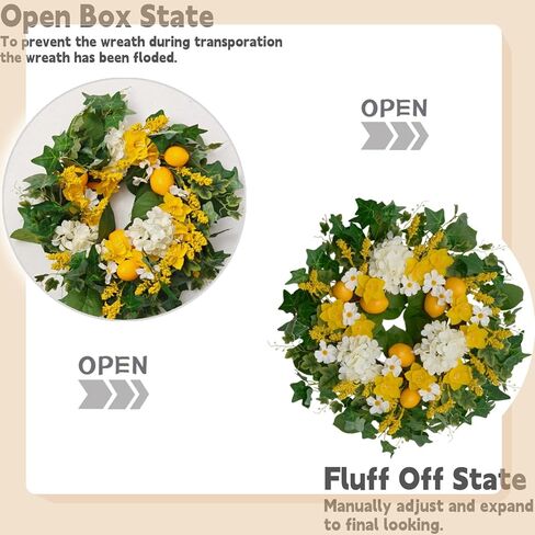 24 Inch Artificial Lemon Wreath for Front Door – Yellow Daffodils, White Hydrangeas, Green Leaves with Wheat Stalks – Spring Summer Wreath for Wall, Window, Party Decor in Saudi Arabia