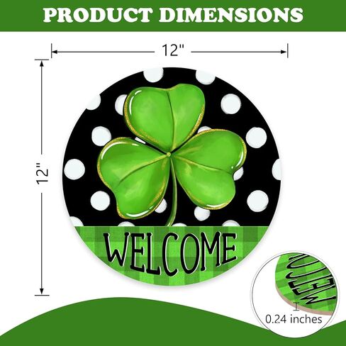 Welcome St Patricks Day Front Door Sign, Lucky Shamrock Clover Polka Dots Buffalo Plaid Wood Hanger Outdoor Outside Porch Home Decor, Irish Spring Wooden Wreath Indoor Wall Hanging Decoration in Saudi Arabia