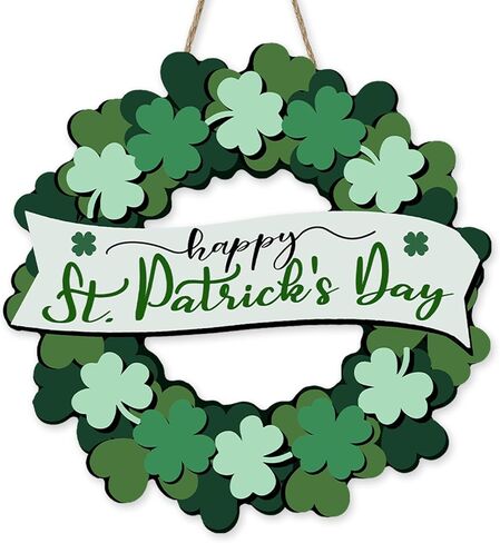 Welcome St Patricks Day Front Door Sign, Lucky Shamrock Clover Polka Dots Buffalo Plaid Wood Hanger Outdoor Outside Porch Home Decor, Irish Spring Wooden Wreath Indoor Wall Hanging Decoration in Saudi Arabia