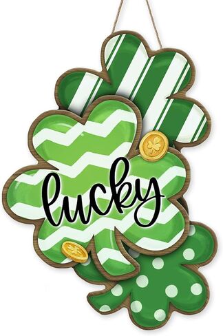Welcome St Patricks Day Front Door Sign, Lucky Shamrock Clover Polka Dots Buffalo Plaid Wood Hanger Outdoor Outside Porch Home Decor, Irish Spring Wooden Wreath Indoor Wall Hanging Decoration in Saudi Arabia