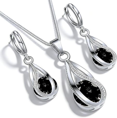 Rhinestone Jewelry Set, Elegant Necklace & Earring Set Silver Crystal Bridal Jewelry for Weddings & Proms in Saudi Arabia