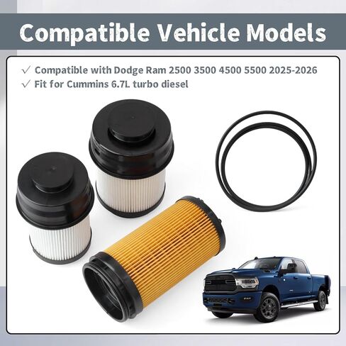 68677800AA فلتر الوقود فاصل المياه 68677810AA مجموعة فلتر الزيت متوافقة مع دودج رام 2500 3500 4500 5500 2025 2026 لمحركات الديزل التوربينية Cummins 6.7L، استبدل LF16453 FK11008NN in Kuwait