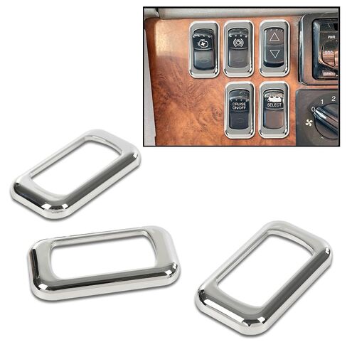 إطار ALLGOOD Rocker Switch، متوافق مع Peterbilt Kenworths Freightliners، حامل مفتاح Rocker Plain Snap Mount، مجموعة 3 قطع، كروم in Saudi Arabia