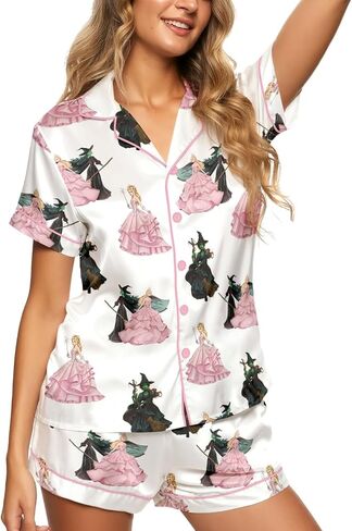 Women’s Silk Short Satin Pajama Set - Soft Button Down Sleepwear Shorts, Elegant Loungewear Valentine Gift vampire romance in Saudi Arabia