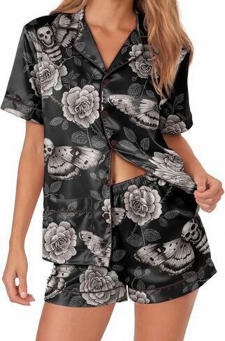 Women’s Silk Short Satin Pajama Set - Soft Button Down Sleepwear Shorts, Elegant Loungewear Valentine Gift vampire romance in Saudi Arabia