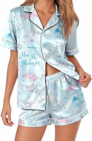 Women’s Silk Short Satin Pajama Set - Soft Button Down Sleepwear Shorts, Elegant Loungewear Valentine Gift vampire romance in Saudi Arabia