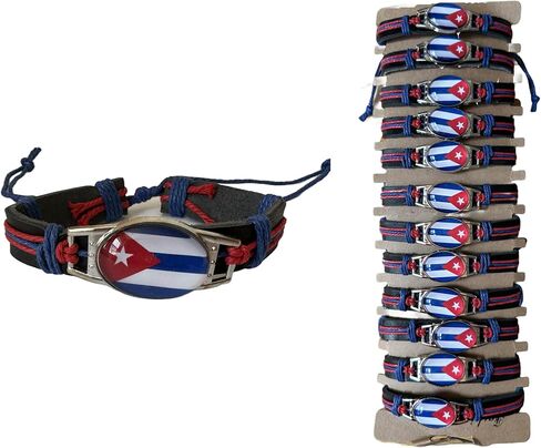Pack of 12 PCS Leather Adjustable Country Flag Bracelet, Patriotic Wristband in Kuwait