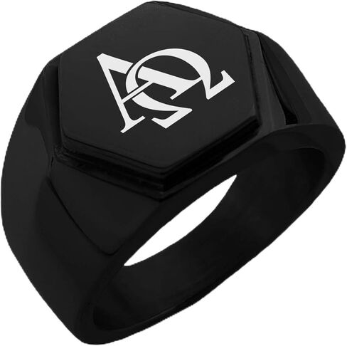 Stainless Steel Alpha & Omega Hexagon Crest Flat Top Biker Style Polished Ring in Saudi Arabia
