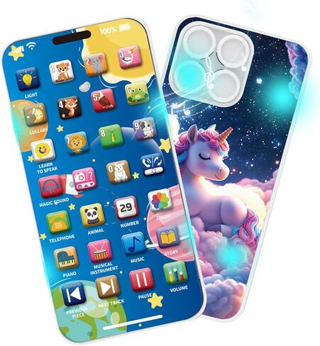 Cell Phone Toy，Multifunctional, Music, Lullaby, Lights, Early Learning & Teaching, USB Charging, Gifts for Boys and Girls, Kids 3 and up, Holiday Birthday Gifts (Blue) in Saudi Arabia