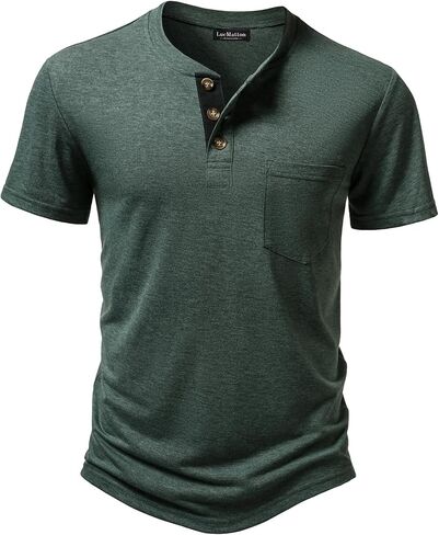 LucMatton Men's Lightweight Henley Shirt Casual Stretch Slim Fit Short Sleeve T-Shirt with Pocket in Saudi Arabia