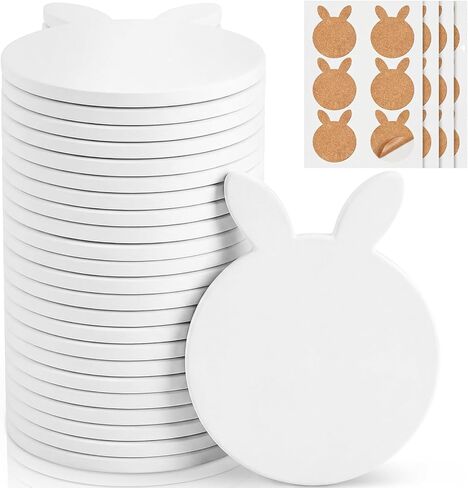 Ceramic Tiles for Crafts, GOH DODD 60 Pack Unglazed Blank Coasters White Tiles with 60 Cork Backing Pads for Alcohol Ink, Painting, Acrylic Pouring, DIY, Art Projects, Decorating, Round, 4 Inch in Kuwait