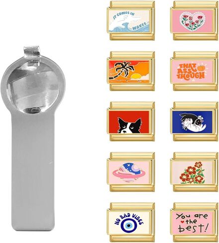 Italian Charms Only Charm Gold 8Pcs and Tools 9mm Italian Modular Charm Bracelet Link Handmade DIY Module Jewelry Gifts Pink in Kuwait