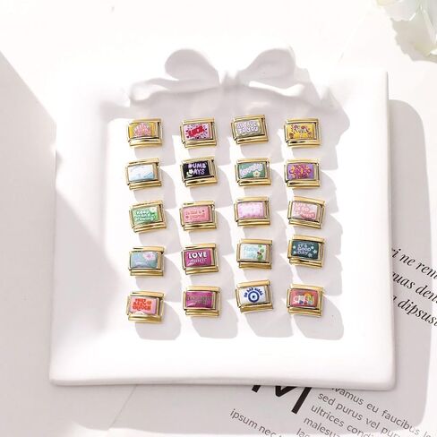 Italian Charms Only Charm Gold 8Pcs and Tools 9mm Italian Modular Charm Bracelet Link Handmade DIY Module Jewelry Gifts Pink in Kuwait