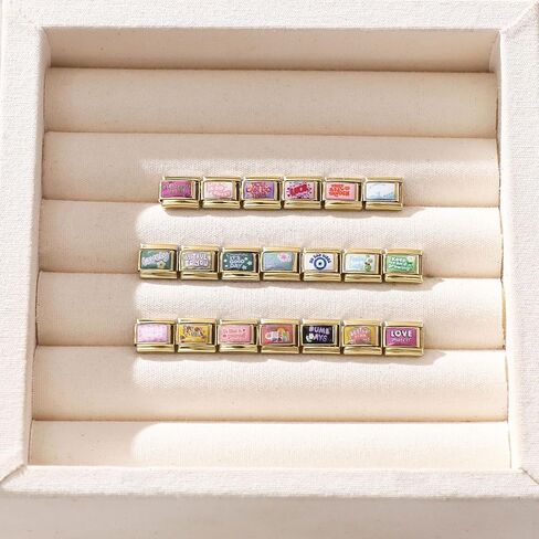 Italian Charms Only Charm Gold 8Pcs and Tools 9mm Italian Modular Charm Bracelet Link Handmade DIY Module Jewelry Gifts Pink in Kuwait