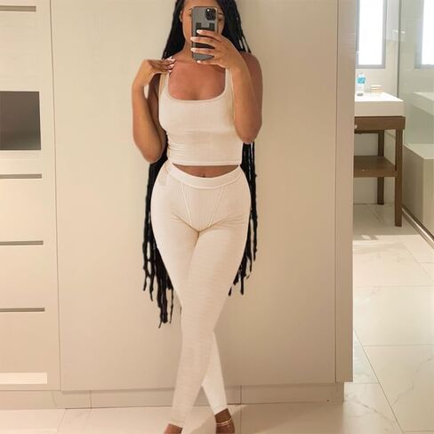Women's Casual Two Piece Outfits Crop Tank Top and Leggings Bodycon Biker Workout Jogger Sets Tracksuit Sweatsuits Summer in Saudi Arabia