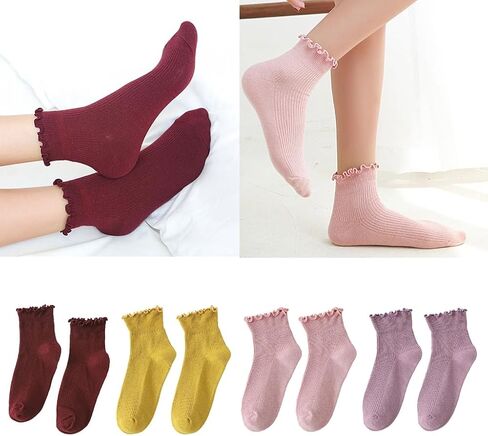 Women's Ruffle Frilly Ankle Socks,Lolitas Crews Socks Cotton Bootie Socks Sweet High Ankle Socks Girl Short Sock in Saudi Arabia