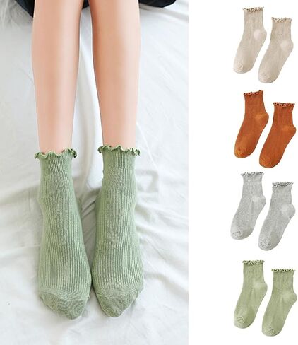 Women's Ruffle Frilly Ankle Socks,Lolitas Crews Socks Cotton Bootie Socks Sweet High Ankle Socks Girl Short Sock in Saudi Arabia